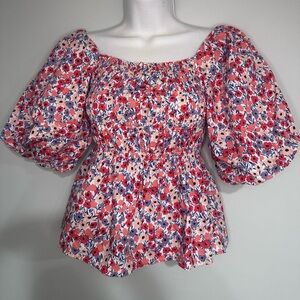 Floral Puff Sleeve Top women’s size Small